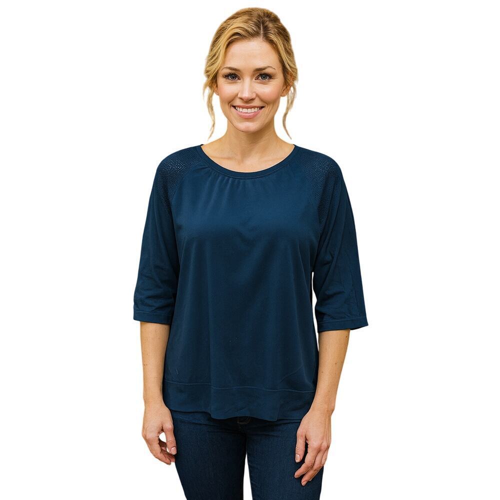 Sweaty Betty sz M teal performance active netted see through back 1/2 sleeve top